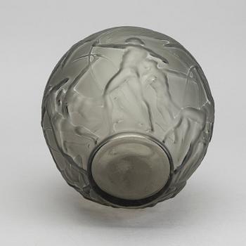 René Lalique, an "Archers" moulded smoke-coloured glass vase, model nr 893, France, post 1921.