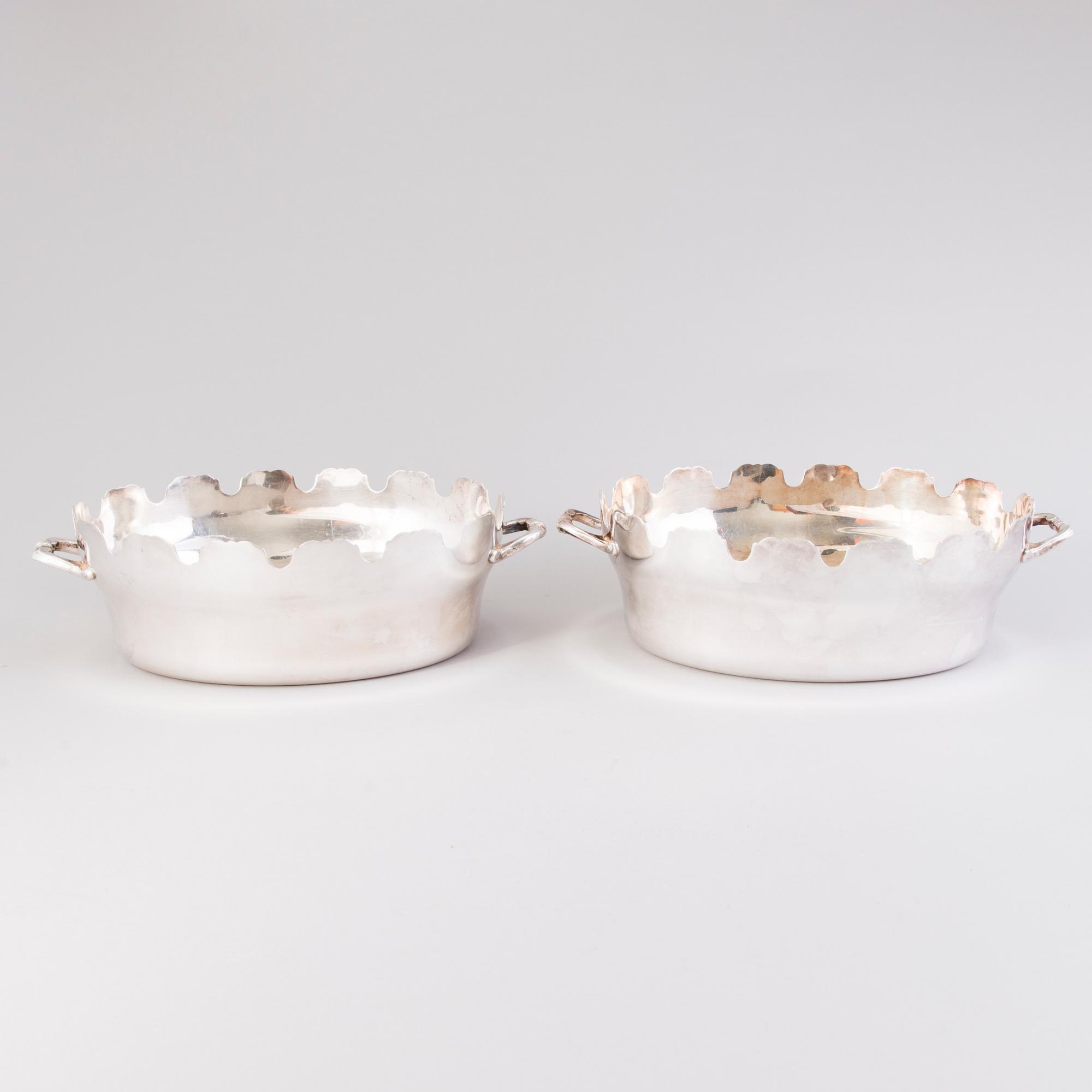 Two silver plated monteith bowls, presumably French, early 20th Century.
