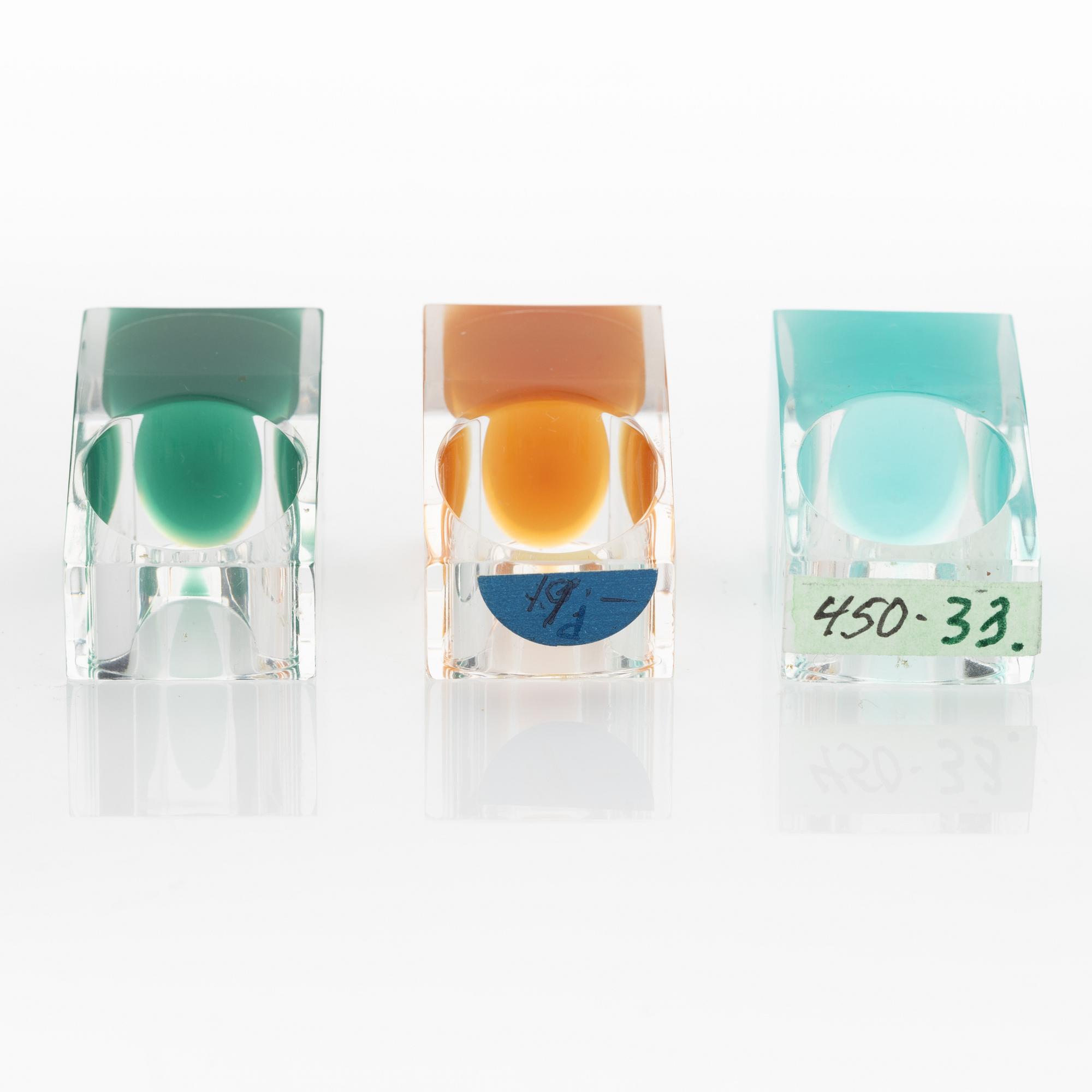 Siv Lagerström, three acrylic plastic rings, 1970s.
