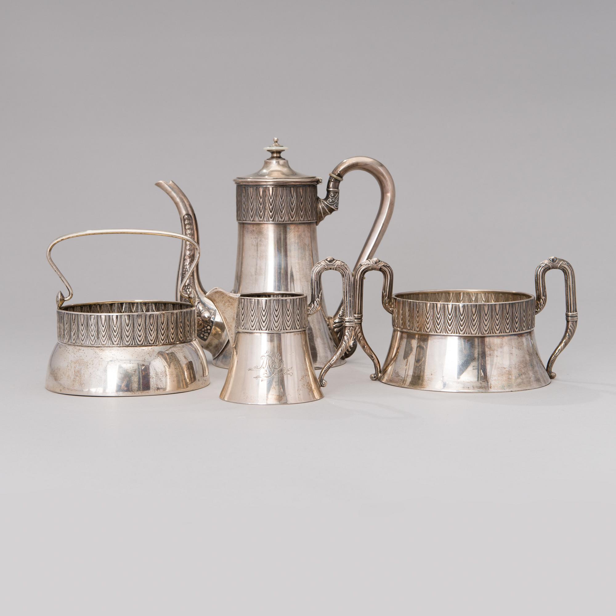 KAFFESERVIS 4 DELAR, silver, Vasily Agafonov Moskva  1908-17.