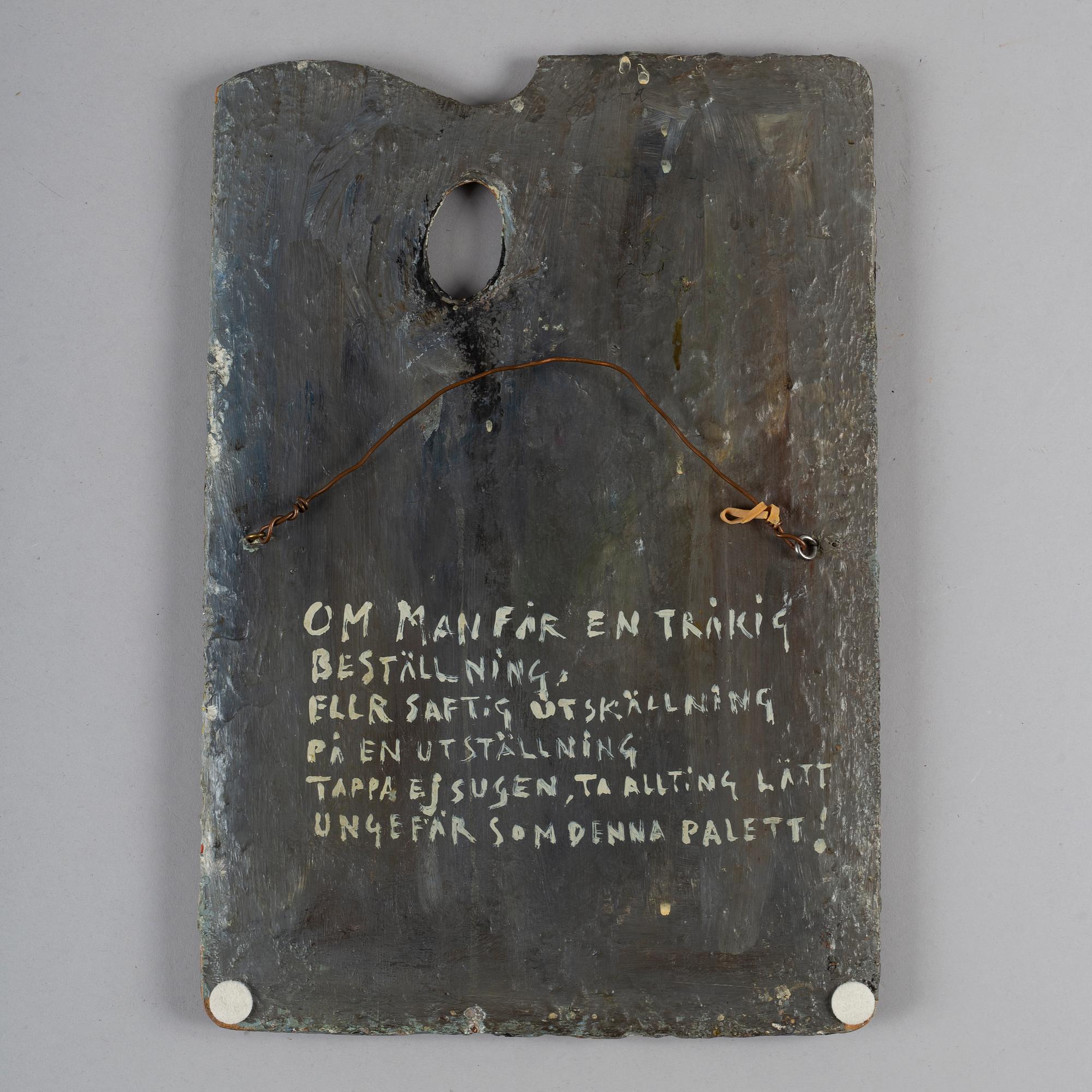 Mosse Stoopendaal, olja och gips på träpalett, signerad och daterad 1945.