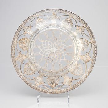 An ornate silver and glass dish, mark of W.A. Bolin, Stockholm 1920.