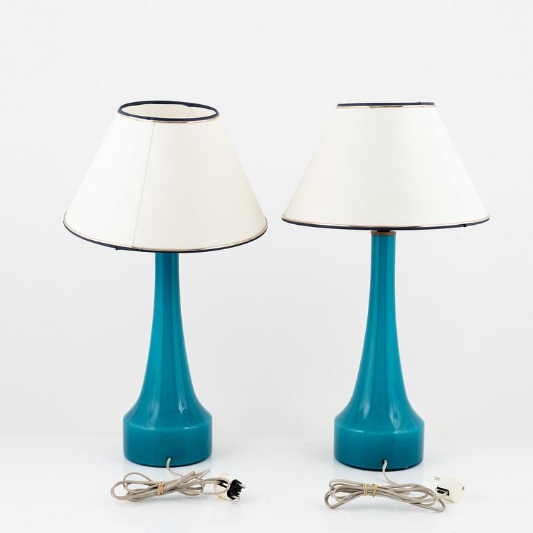 A pair of glass table lamps probably Bergboms, second part of the 20th Century.