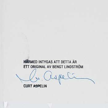Bengt Lindström, kol på papper, intygad a tergo av Curt Aspelin, 1940-tal.