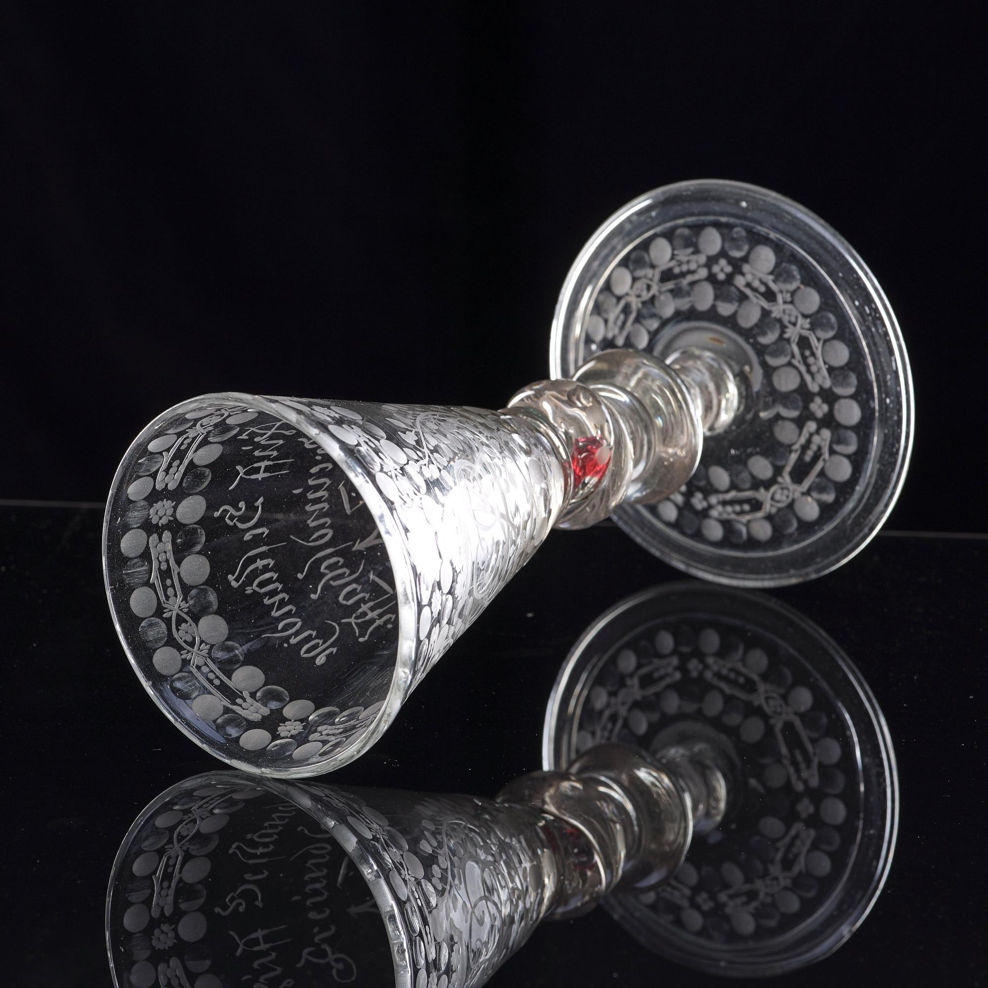 A German cut and engraved glass goblet, 18th Century.