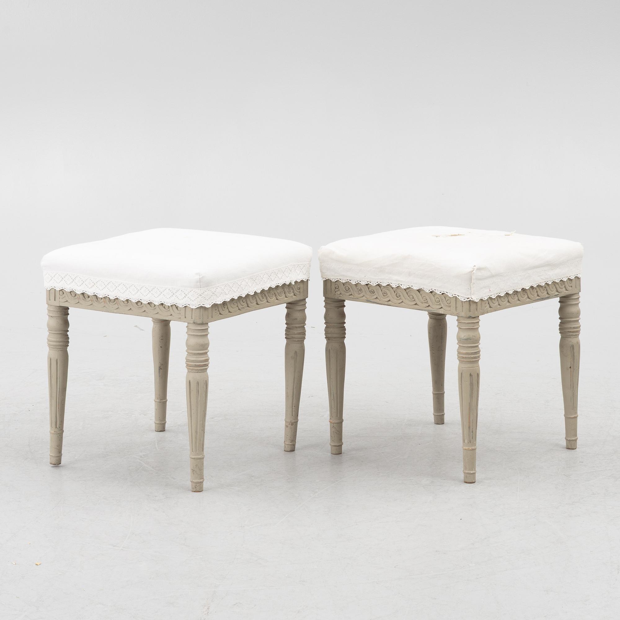 A pair of Gustavian style stools, Sweden, 19th century.