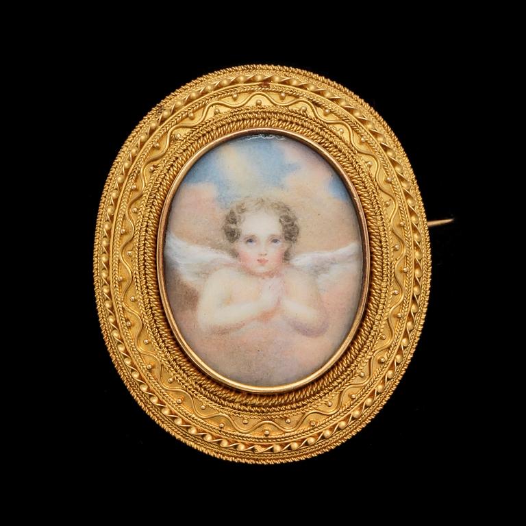 BROOCH, miniature painting by Fredrika Bremer, 1871.