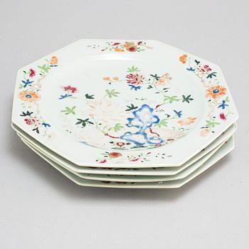 Five famille rose export porcelain plates, Qing dynasty, Qianlong (1736-95).