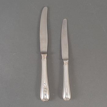 6 + 6 silver 'Svensk Rund' knives, GAB, Stockholm and Eskilstuna, 1950-70s.