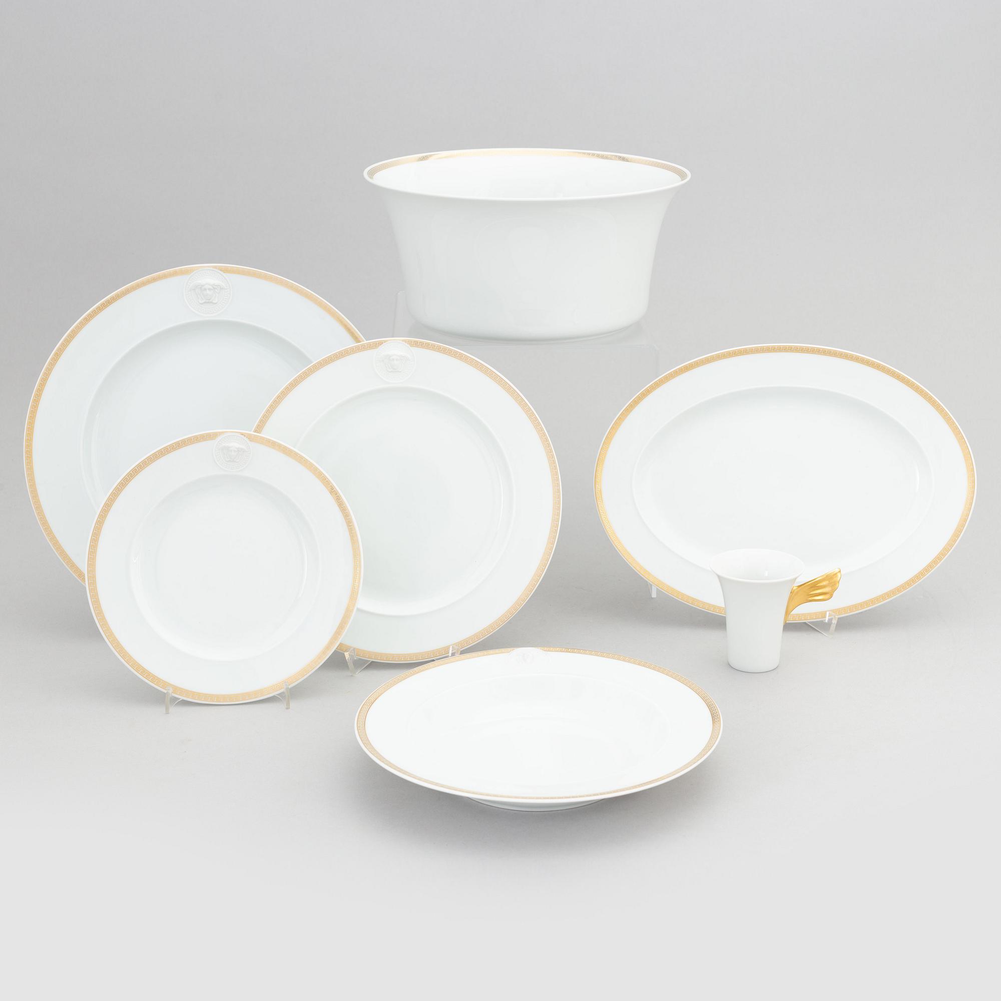 Versace, tableware, 29 pcs, porcelain, "Ikarus Medallion Méandre d'Or", Rosenthal.