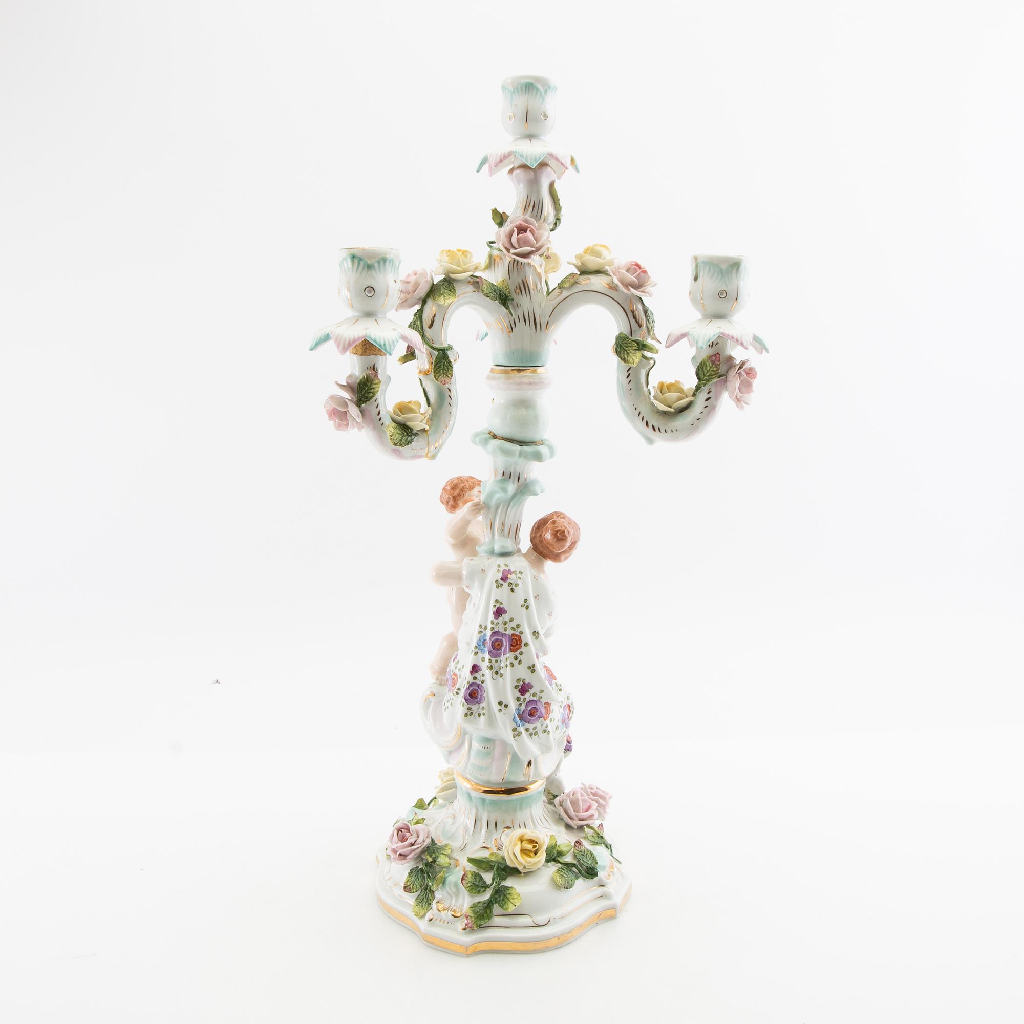 Candelabrum Rococo style Germany mid-20th century porcelain.
