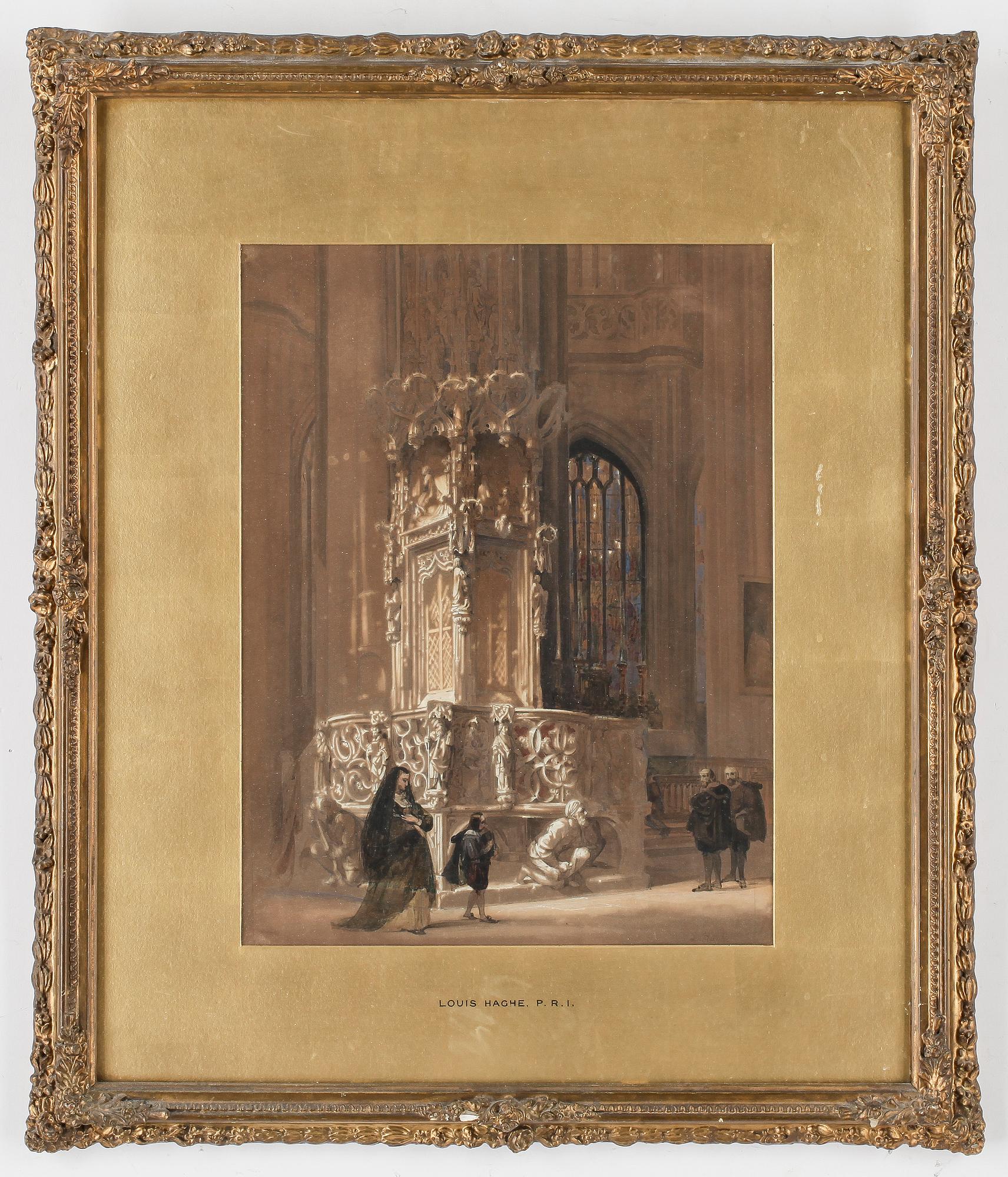 LOUIS HAGHE, blandteknik. Signerad.