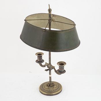 A French Empire silvered-bronze and tôle-peinte two-light reading light, early 19th century.