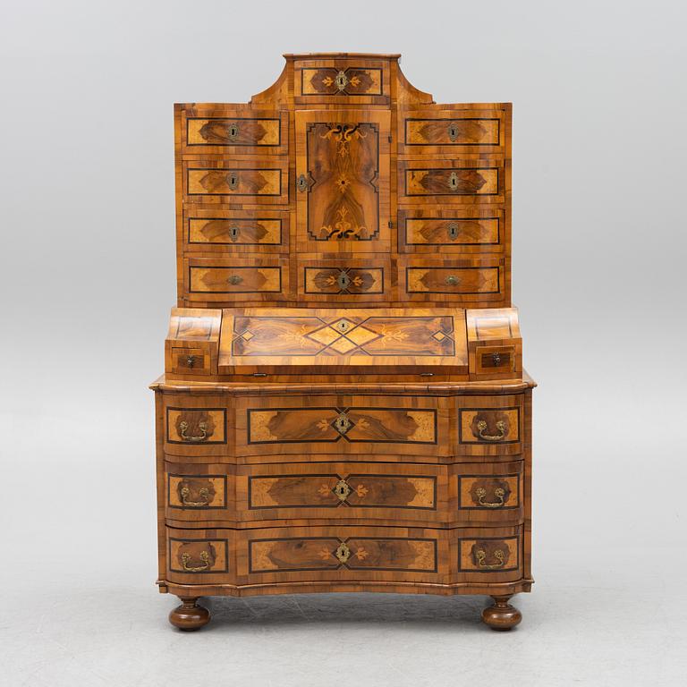 A South German late Baroque marquetry 'Tabernakelschrank' writing cabinet, first part of the 18th century.