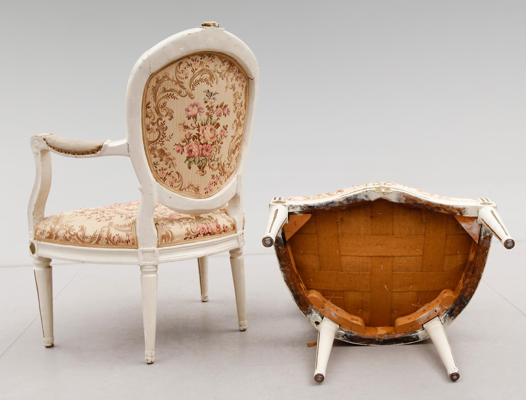 KARMSTOLAR, 1 par, gustavianska, 1700-talets andra hälft.