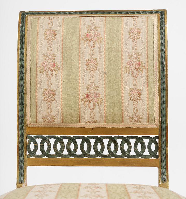 A set of six late Gustavian giltwood chairs, Stockholm, late 18th century.