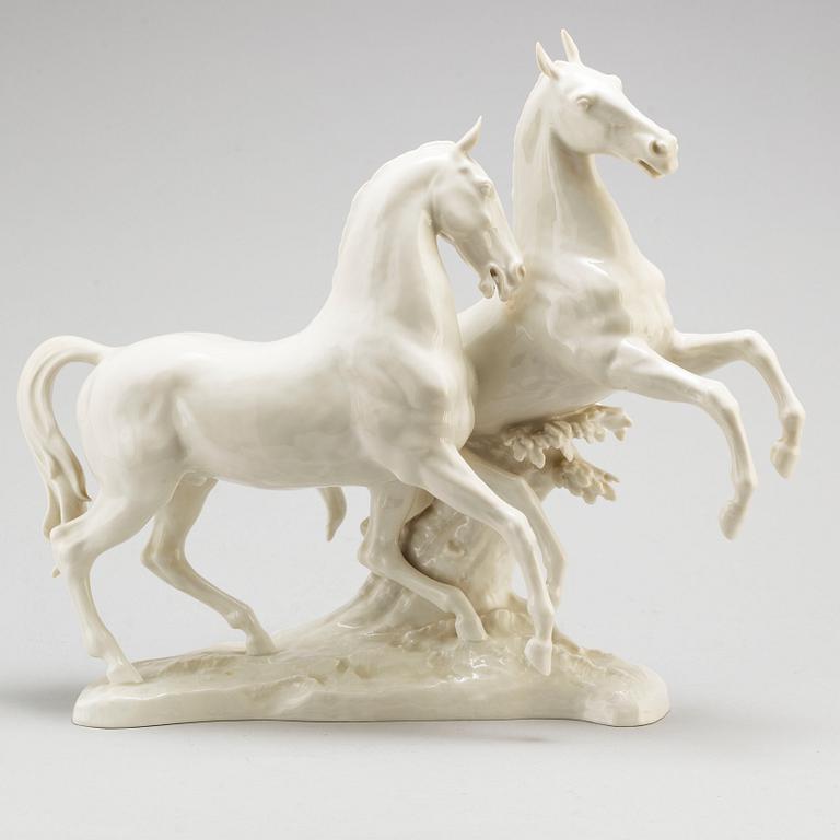 A German porcelain sculpture group of horses, Hutschenreuther.