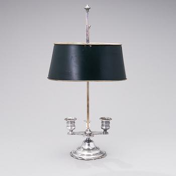A BOUILOTTTE DOUBLE CANDLESTICK LAMP, silverplated, early 20th century.