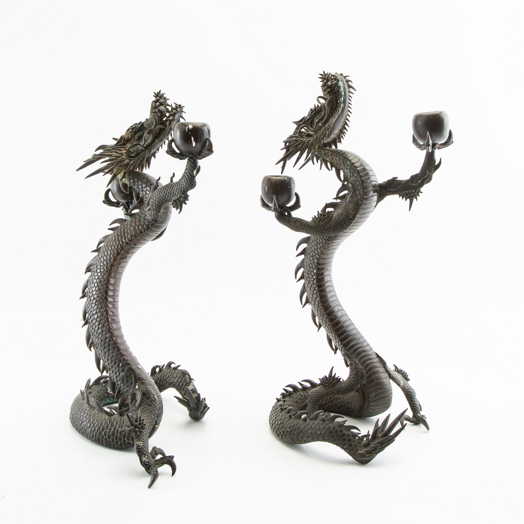 Candelabras, a pair, Meiji Japan, turn of the 20th century.