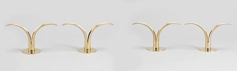 LJUSSTAKAR, 2 par, mässing, "Liljan", Ivar Ålenius Björk för Ystad-Metall, 1900-tal.