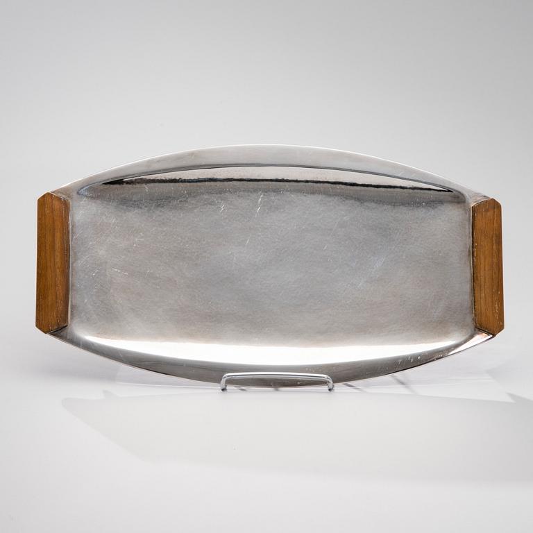 TAPIO WIRKKALA, TRAY. Signed TW. Silver 916 and teak. Kultakeskus 1963.