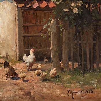 Peder Mork Mönsted, Country yard with pecking hens.