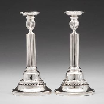 A pair of Swedish 18th century silver candlesticks, mark of Johan Ekholm, Stockholm 1788.