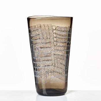 Paolo Venini, a smoke coloured "Mosaico Zanfirico" vase, Murano, Italy 1950's.
