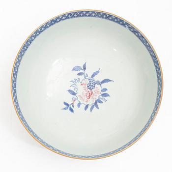 Three porcelain punch bowls, China, Qianlong (1736-95).