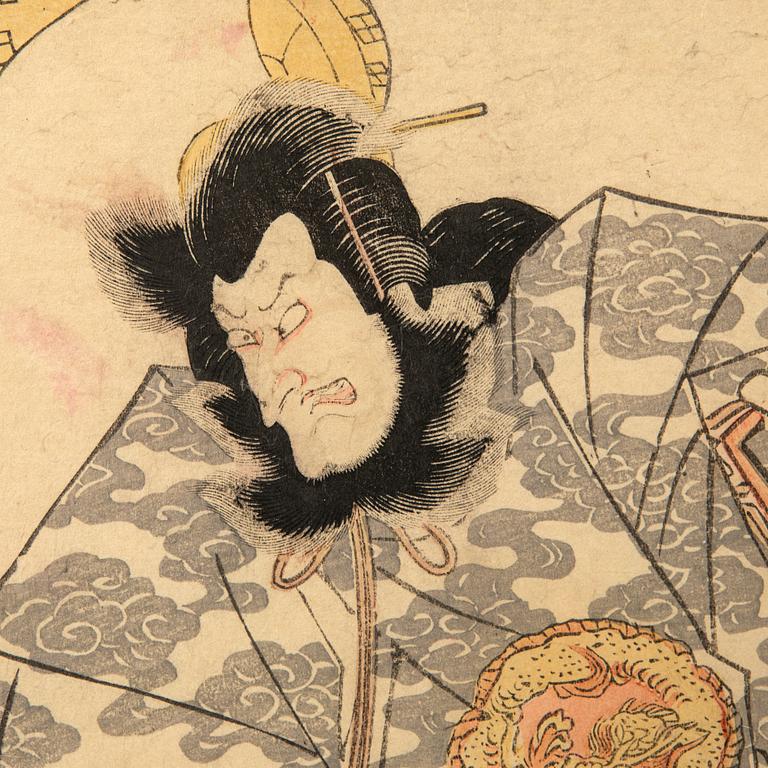 Utagawa Kunisada (Toyokuni III), Kabuki, skådespelarporträtt två stycken.