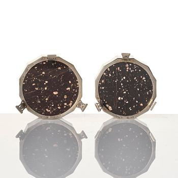 A pair of 'Lika-Risberg' porphyry Empire salts, Älvdalen, Sweden, early 19th century.