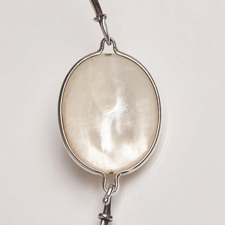 Vivianna Torun Bülow-Hübe, a sterling silver and mother of pearl necklace and brooch, executed in her own workshop, 1970-80's.