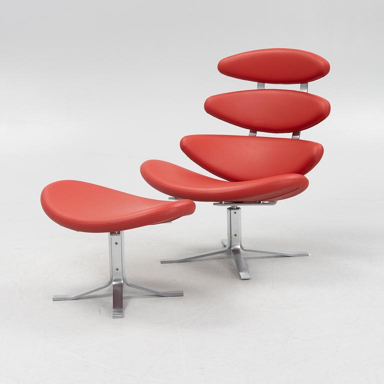 Poul Volther, fåtölj med fotpall, "Corona EJ 5", Erik Jørgensen, Danmark.