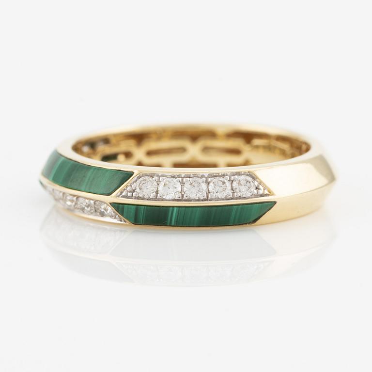 Ring with malachite and brilliant-cut diamonds.