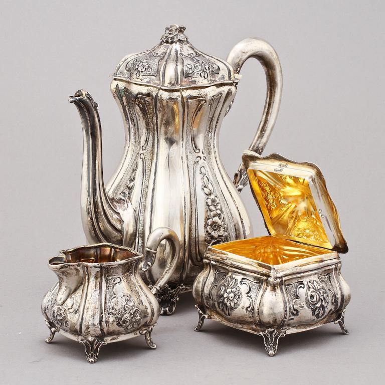KAFFESERVIS, 3 delar, silver, importstämplar, 1900-tal. Vikt 780 g.