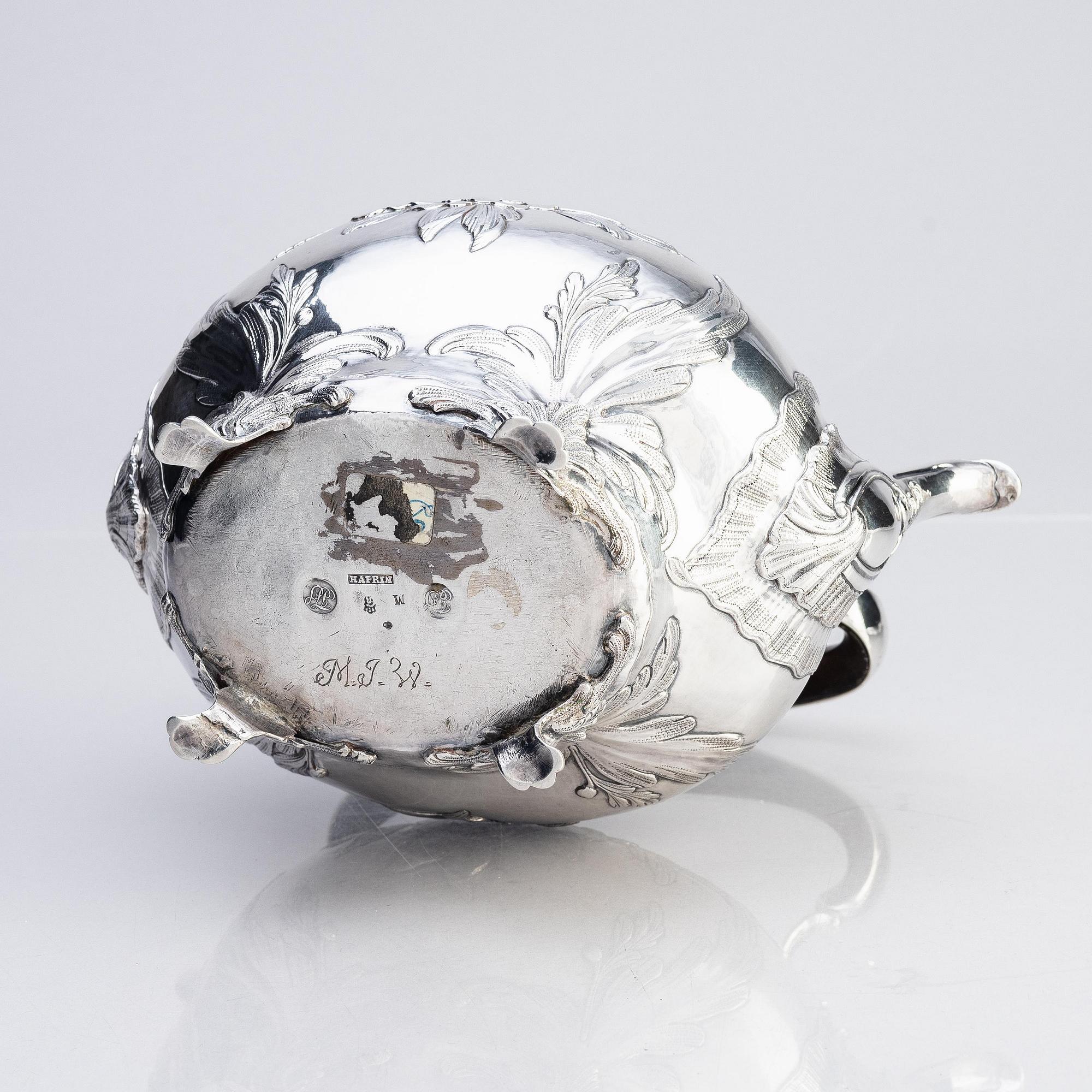 A Swedish Rococo double-spouted Rococo silver teapot, mark of Bengt Hafrin, Gothenburg 1770.