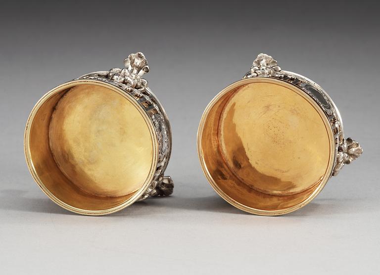 A pair of Russian 18th century parcel-gilt salts, makers mark of Magnus Graff, St. Petersburg 1776.