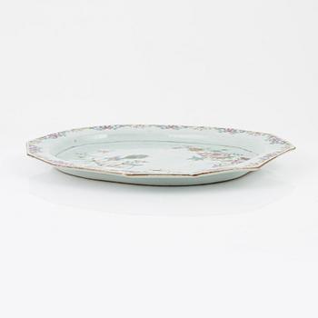 A Chinese famille rose 'double peacock' dish, Qing dynasty, Qianlong (1736-95).