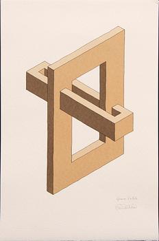 Oscar Reutersvärd, three color lithographs, signed épreuve d'artiste.