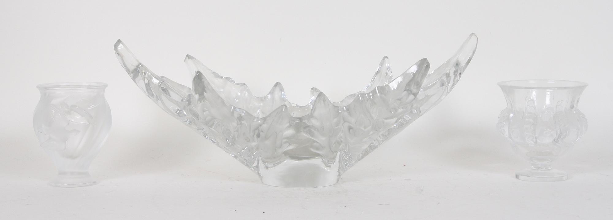 SKÅL samt 2 st VASER, glas, Lalique.