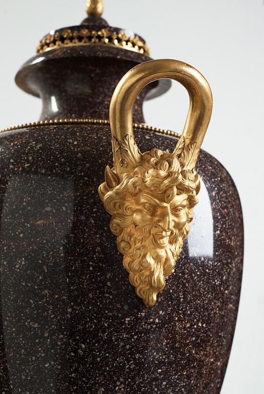 A late Gustavian circa 1800 porphyry and ormolu Vase by Court bronze chaser and gilder F.L. Rung (1758-1837) not signed.