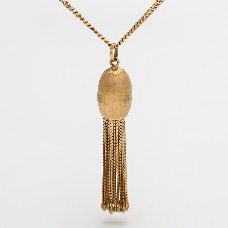 Kaulakoru, 14K ja 18K kultaa, tupsuriipuksella. Sveitsi ja Italia.