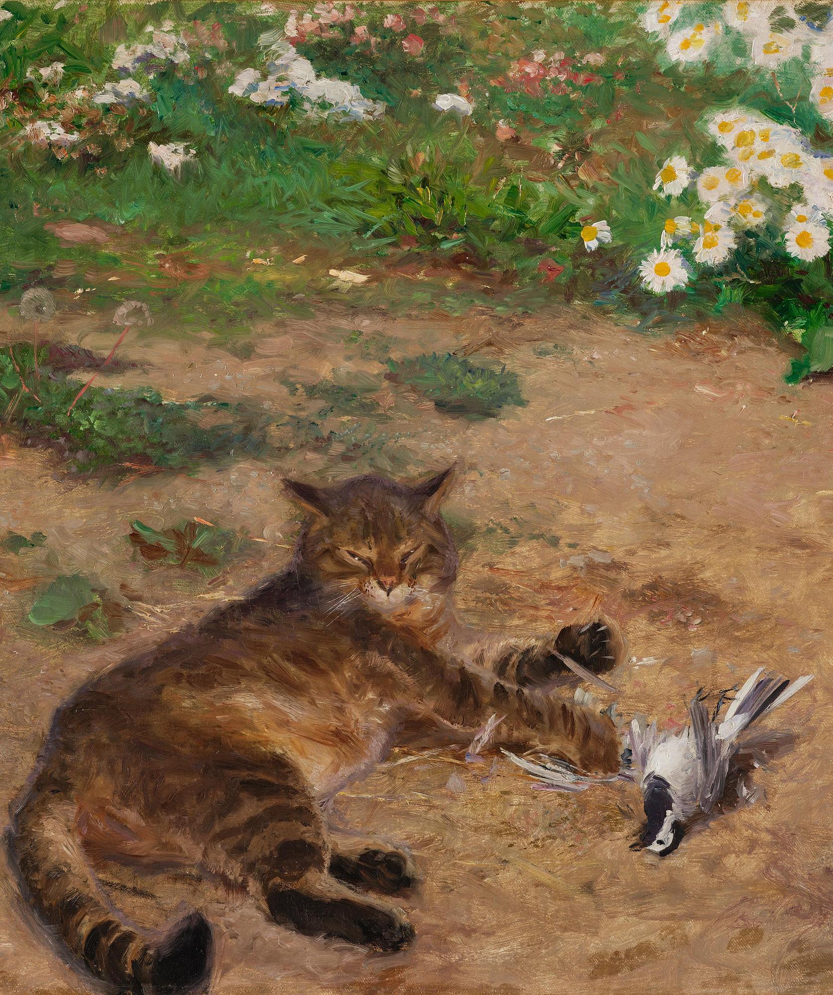 Bruno Liljefors, Cat and wagtail.