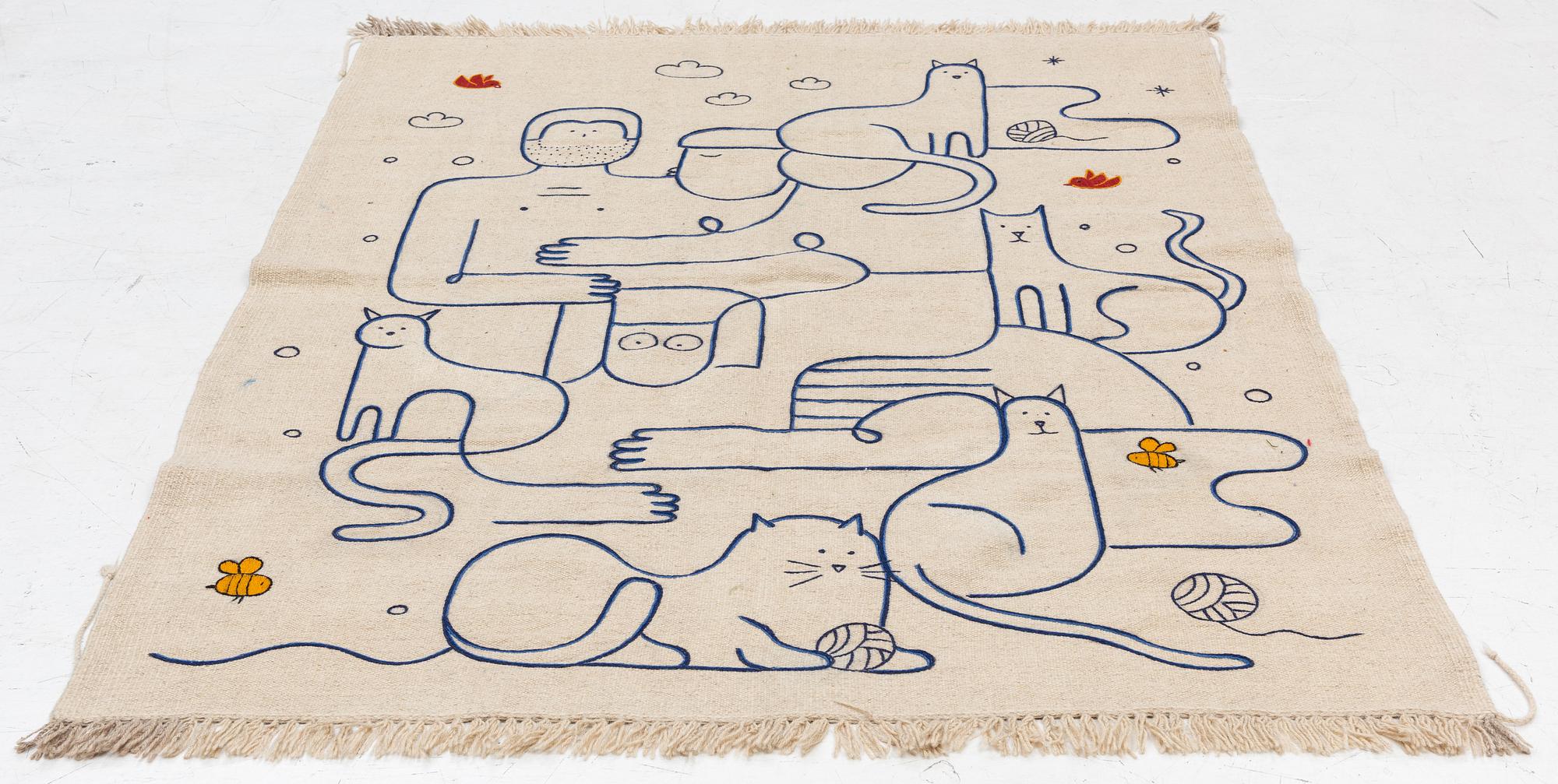 Matta, handbroderad Kelim, ca 197 x 149 cm.