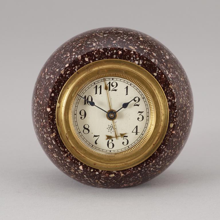 A Swedish early 20th century porphyry alarm clock.