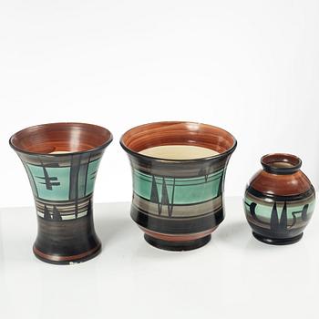 Margareta "Maggie" Wibom, ceramics, 3 pieces, Bo fajans, Gefle, around 1930.