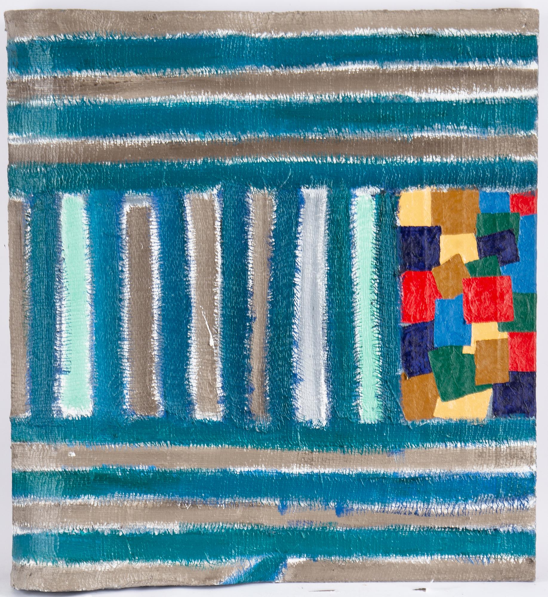 Stephen Buckley, triptyk, mixed media on canvas, signed and dated 1985 verso.