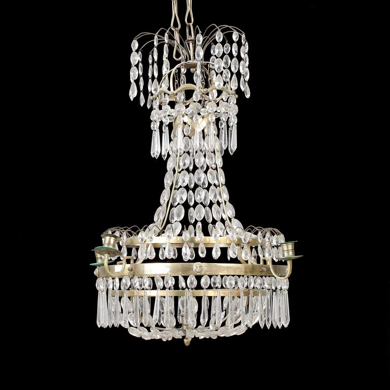 A late Gustavian circa 1800 five-light chandelier.