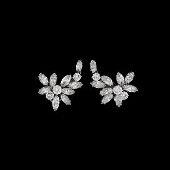 902. A pair of Georg Jensen navette and brilliant-cut diamond, circa 5.66 cts, earrings.