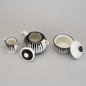 A "Zebra" tea pot, sugar bowl and creamer by Eugene Trost for Upsala-Ekeby Gefle, 1955-67.